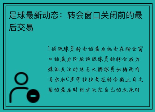足球最新动态：转会窗口关闭前的最后交易